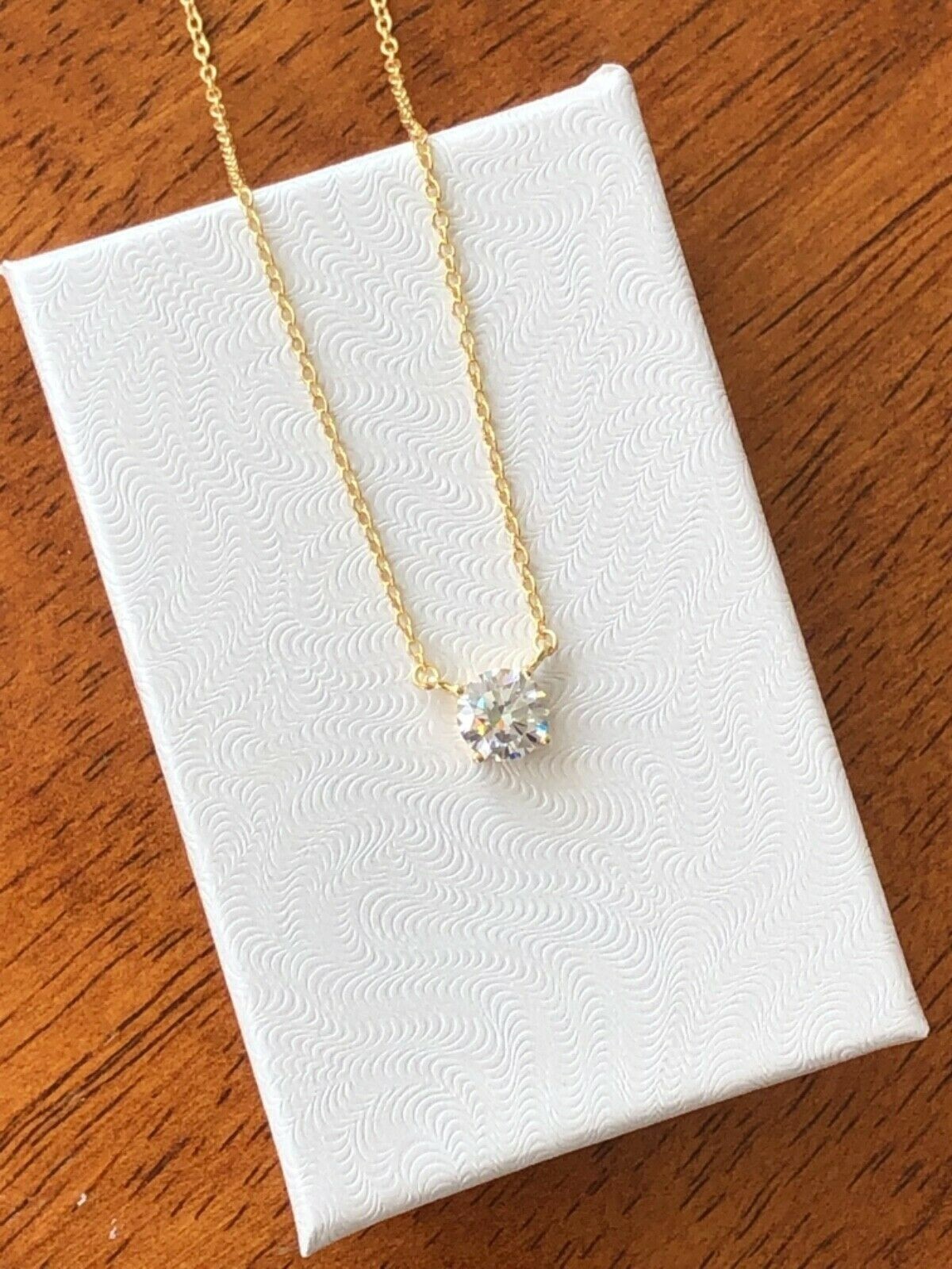 925 Sterling Silver CZ Round Solitaire Pendant Necklace Women 5.8mm 17.25″ Gold