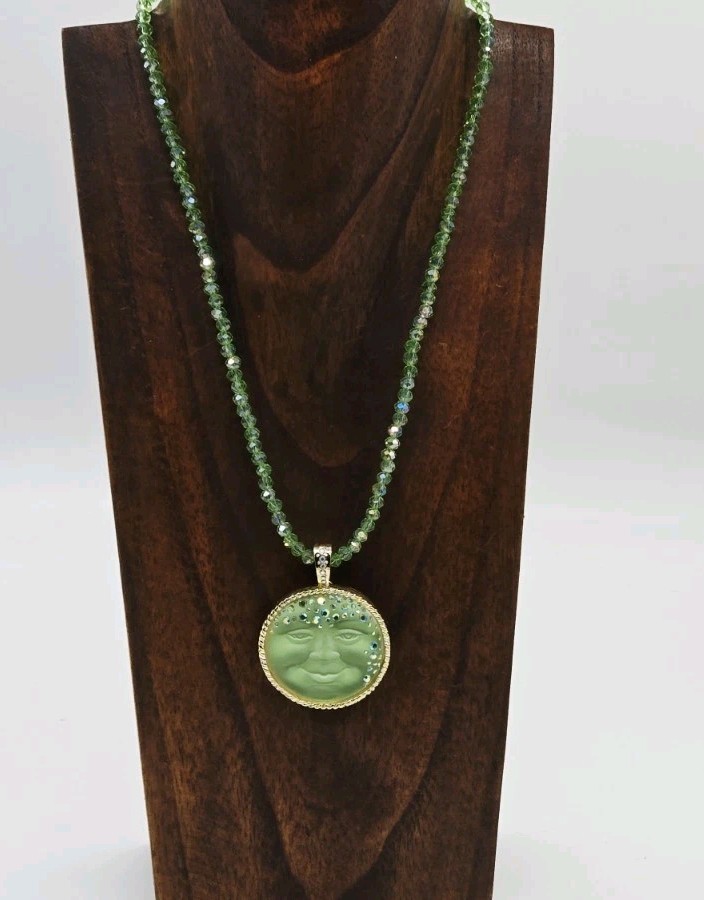 Kirks Folly Goddess Moon Foldover Magnetic Pendant Necklace Set 35mm Green GT #2