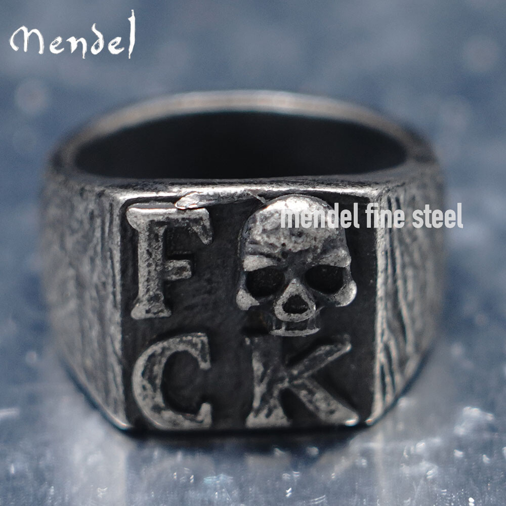 MENDEL Mens Gothic Black Punk Biker Skull Square Ring Stainless Steel Size 7-15