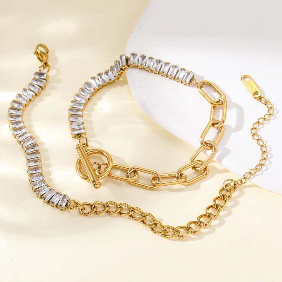 8Ct Baguette Cut Simulated Diamond Tennis Link Bracelet 14k Yellow Gold Plated