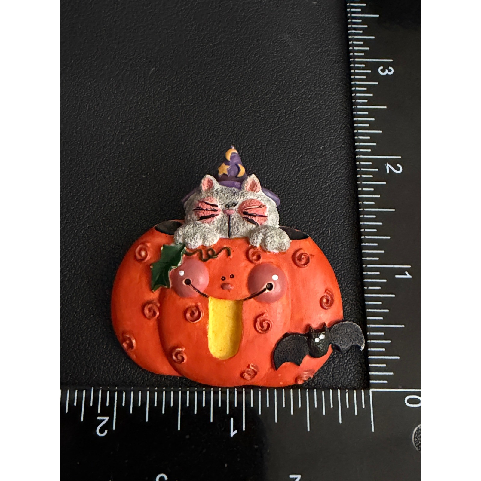 Vintage Halloween Brooch Cat Wizard Pumpkin Bat Resin