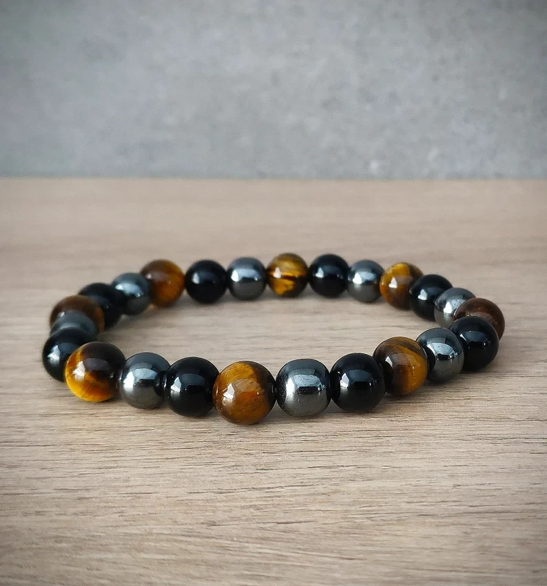 2 PCS Triple Energy Protection Bracelet 8mm Gemstone Beaded Healing Woman Gifts
