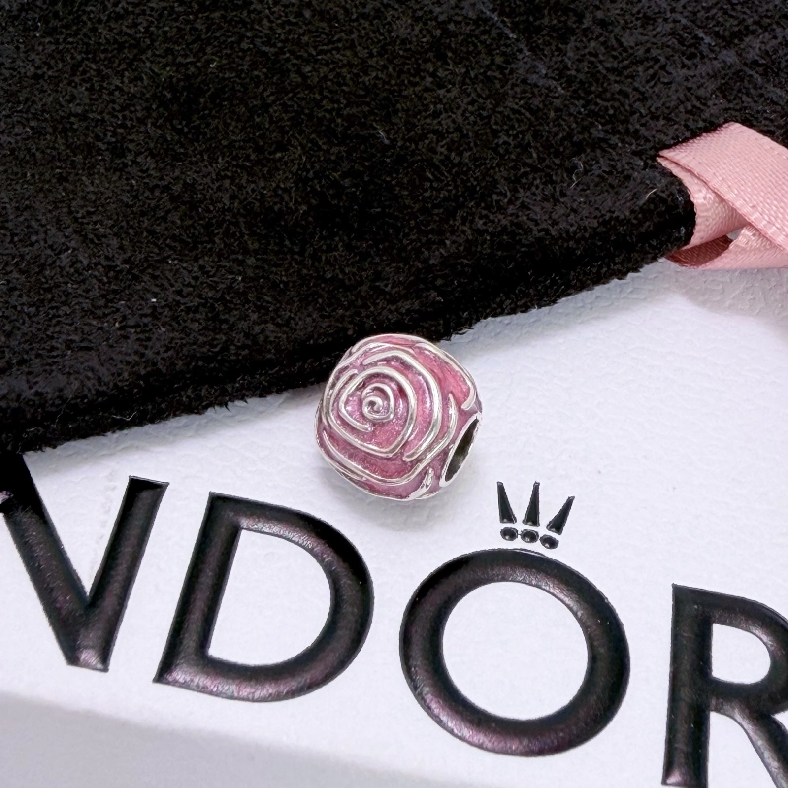 PANDORA 925 ale Silver Pink Rose in Bloom Charm #793212C01, Valentine’s Day Gift