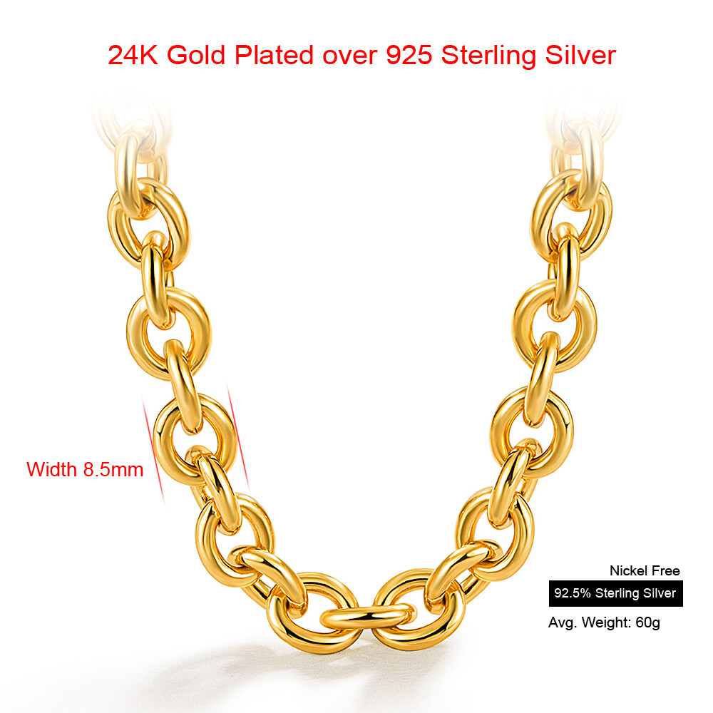 925 Sterling Silver 8.5mm Round Cable Rolo Chain Necklace 16″-30″, Men & Women