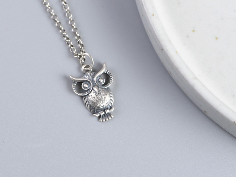 S925 Silver, Vintage Wise Owl Pendant, Wisdom Knowledge Charm, Gift for Her