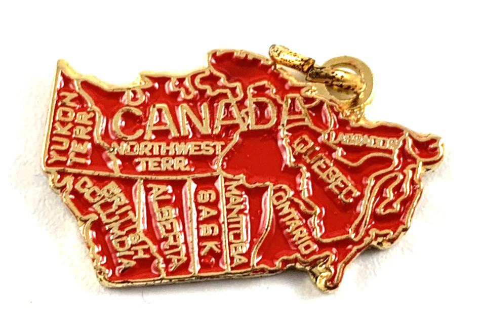 Canada Gold Tone Charm | Red | 7/8″ x 1/2″ | New Old Stock | Very Nice