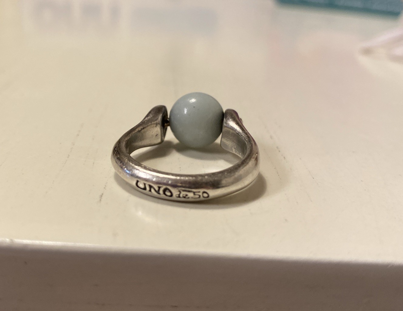 Uno De 50 Moon Ring Silver Plated Metal Alloy Band Amazonite Stone Size 8