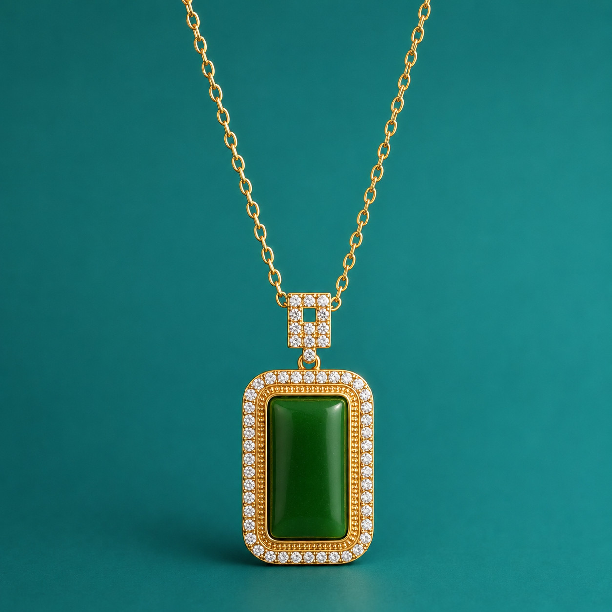 NEW 18K Gold Plated Green Jade Pendant Necklace Crystal Charm Jewelry