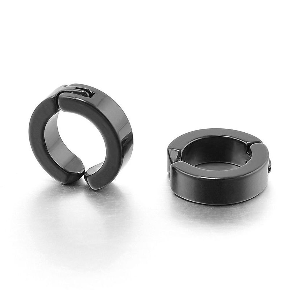 US Non-Piercing Clip On Fake Men Boy Ear Stud Cuff Hoop Earrings Stainless Steel