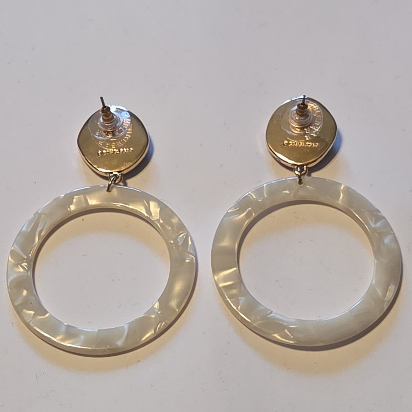 BaubleBar Gold Tone Blue Druzy Look Resin Hoop Dangle Earrings, Signed