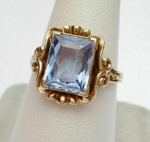 2Ct Emerald Cut Simulated Aquamrine Women’s Ring 14K Yellow Gold Plated Silver