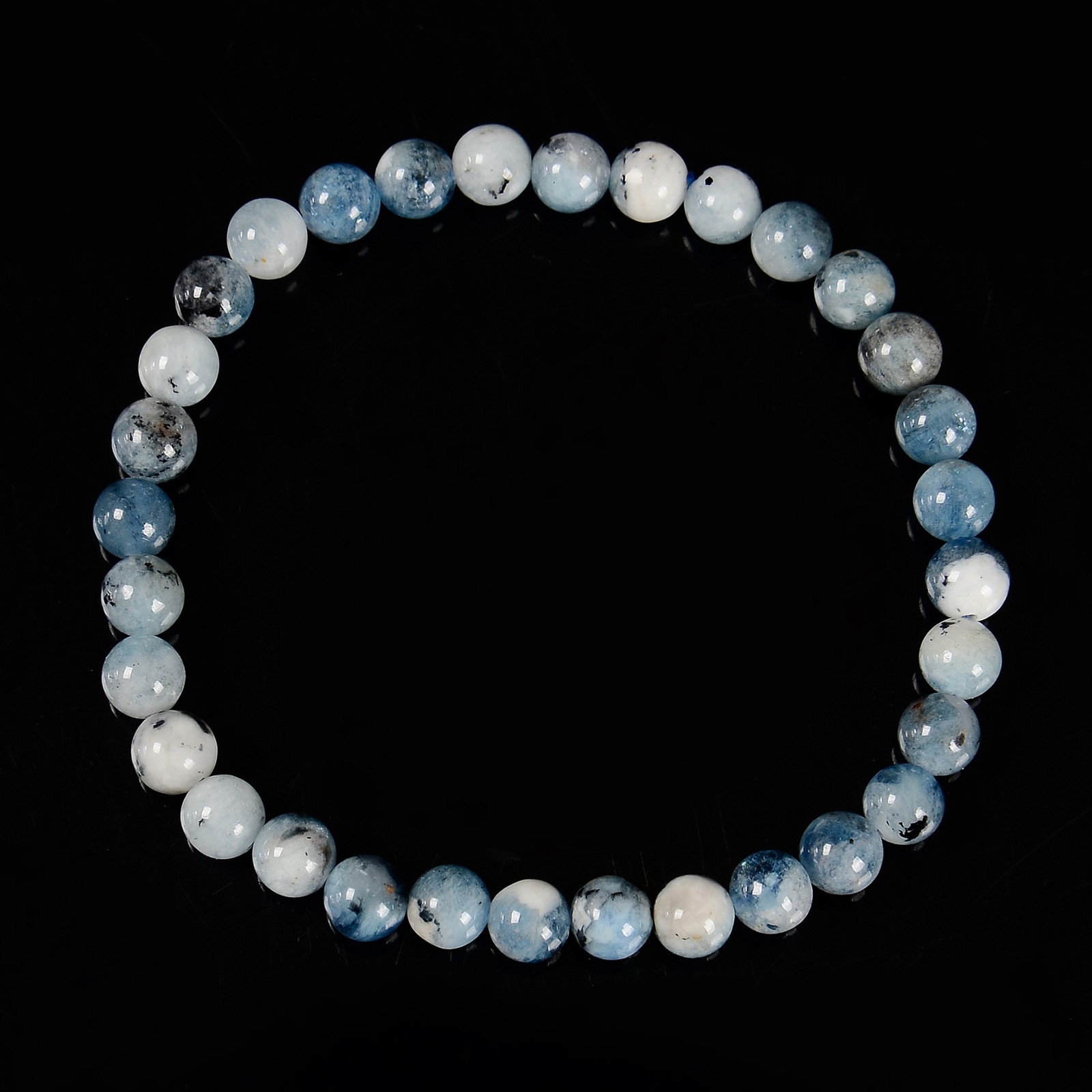 Multi Blue Aquamarine Smooth Round Beads Bracelet Size 6mm 7.5” Length