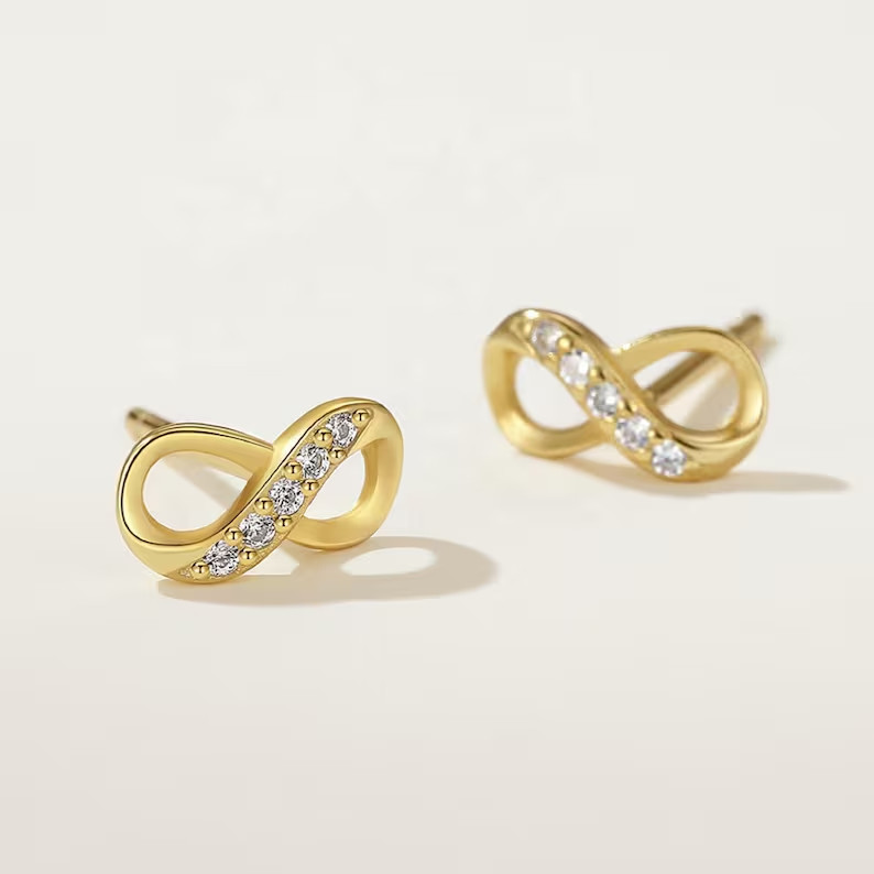 1.10CT Round Cut Simulated Diamond Infinity Stud Earrings 14k Yellow Gold Plated