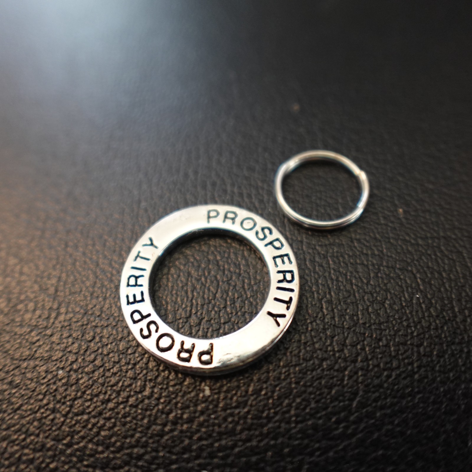 Prosperity Personalized Charm Silver Tone Circle Ring Engraved Affirmation Gift