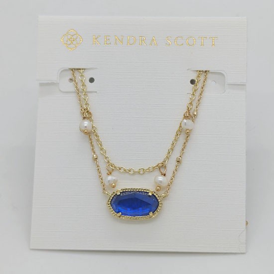 Kendra Scott Elisa Gold Pearl Multi Strand Pendant Necklace In Navy Blue Glass