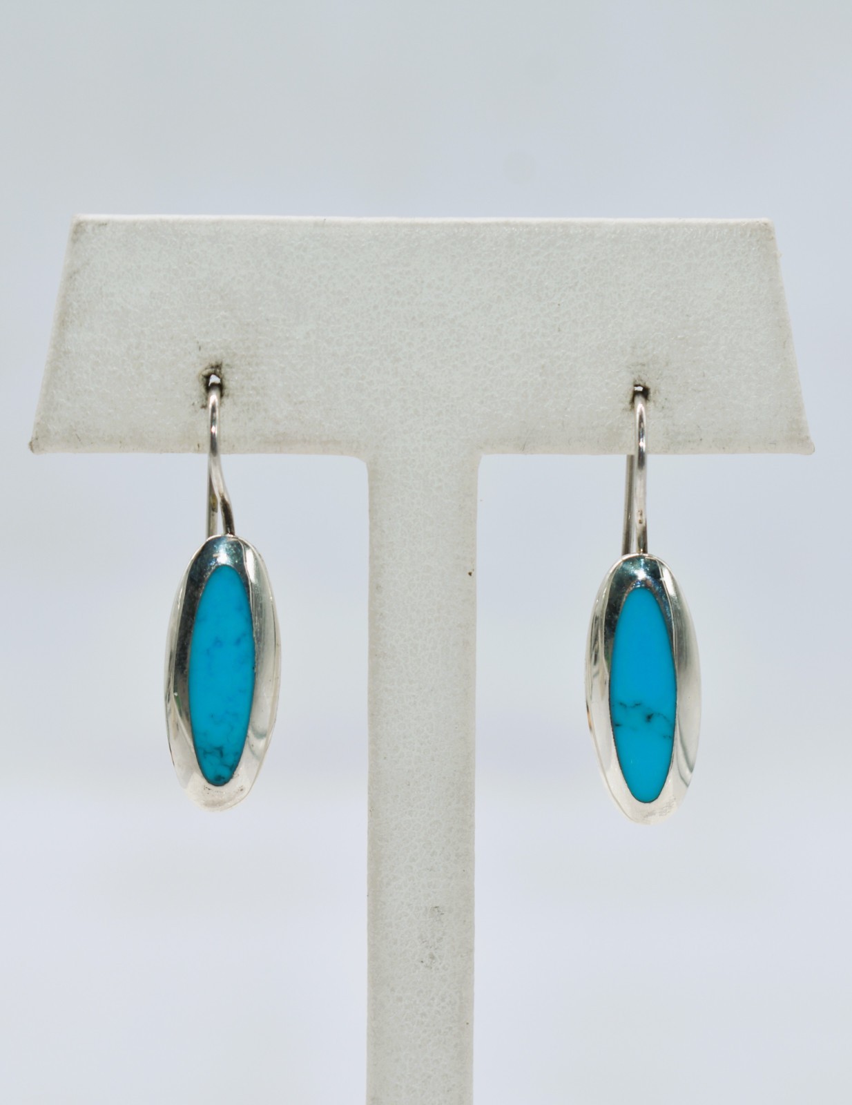 Simulated Turquoise Sterling Silver Dangle/Drop Earrings 1-1/4 inch