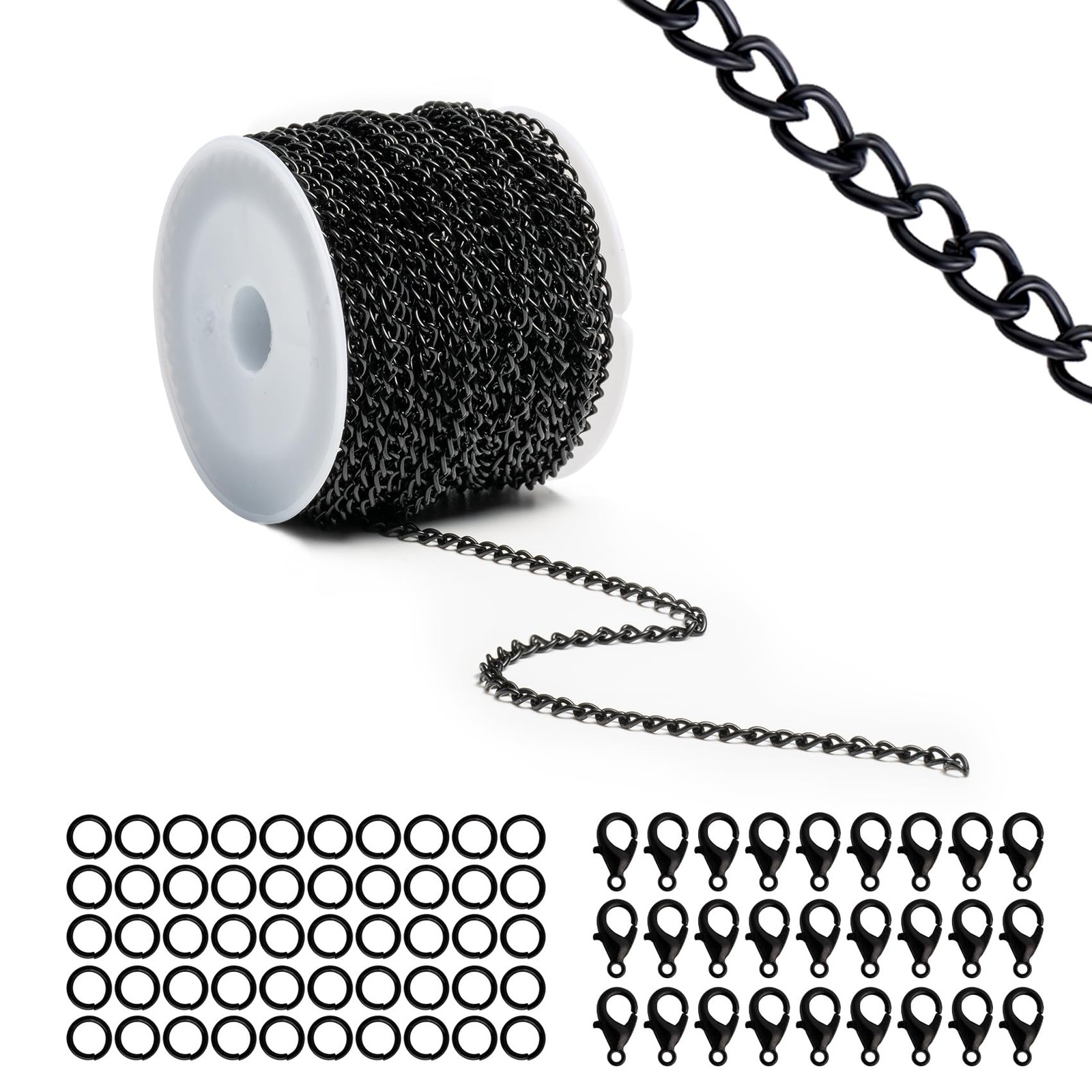 33 Feet Metal Black Necklace Chains Curb Links Chains Bulk for Jewelry Making DI