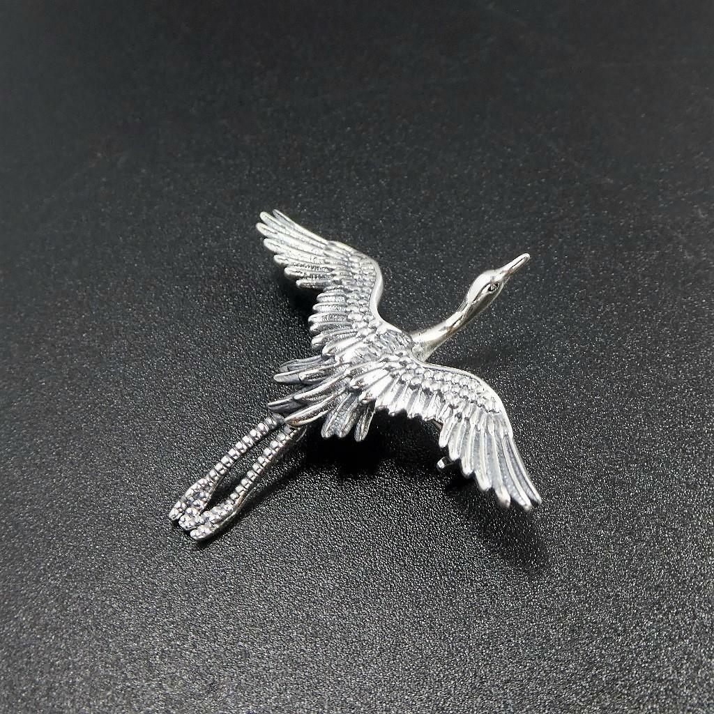 Unique Sterling Silver Open Wing Flying Egret Stork Bird Brooch Pin Fine Details