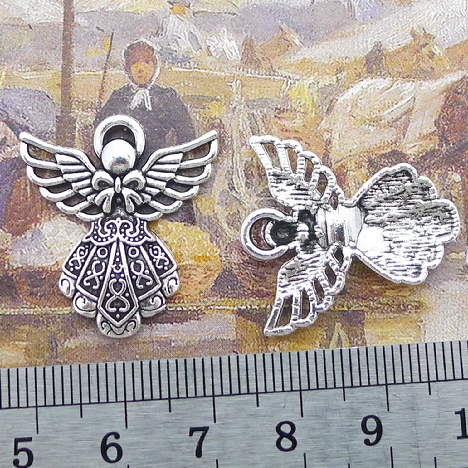 30PCS Antique Silver Tone Alloy Angel Charm Pendant 24X27mm JHS524
