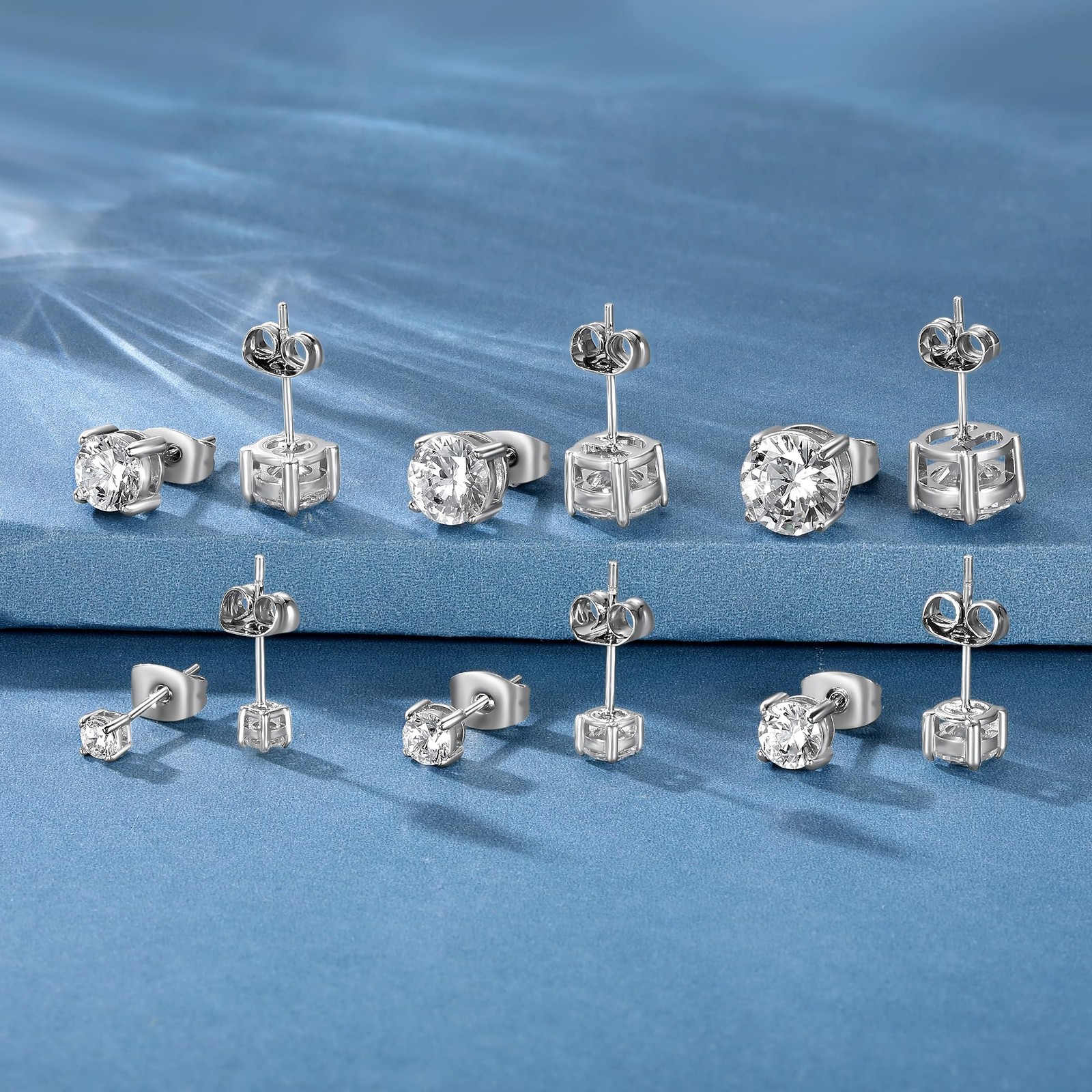 Titanium Stud Earrings Set Hypoallergenic Cubic Zirconia Round Surgical Stain…