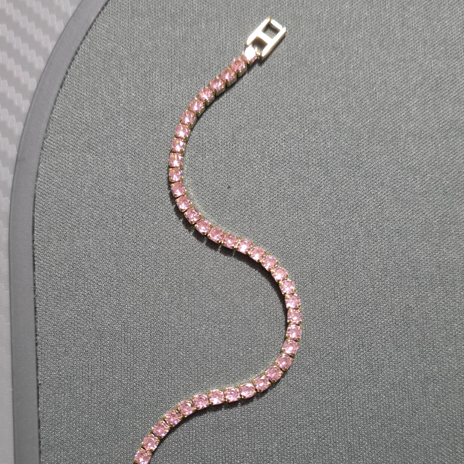 Pink Moissanite Tennis Bracelet Yellow Gold Plated Prong Set Round Box Clasp