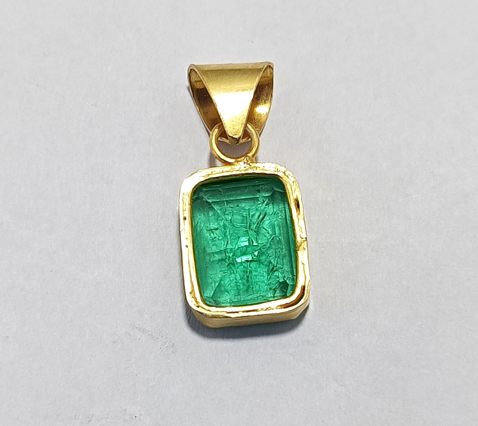 19.70 Ct Certified Natural Green Emerald Pendant In Gold Plated – Flawless Gem