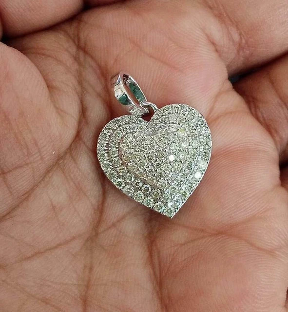 2.00Ct Round Cut Simulated Diamond Cluster Heart Pendant 14K White Gold Plated