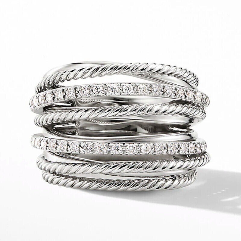 Elegant 925 Sterling Silver White Topaz New Fashion Charms Unique Ring Size 7