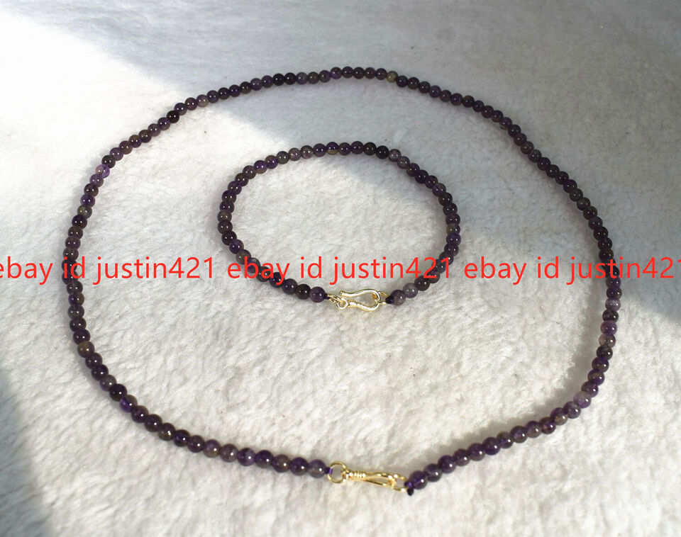 Fashion 4mm Amethyst Round Mini Gemstone Necklace 14-36″ Bracelet 7.5″ 14K Clasp