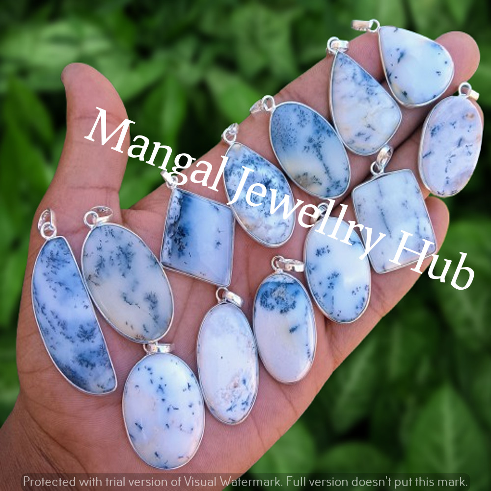 Natural Dendrite Opal Gemstone Pendants 925 Sterling Silver Plated Lot Jewellery