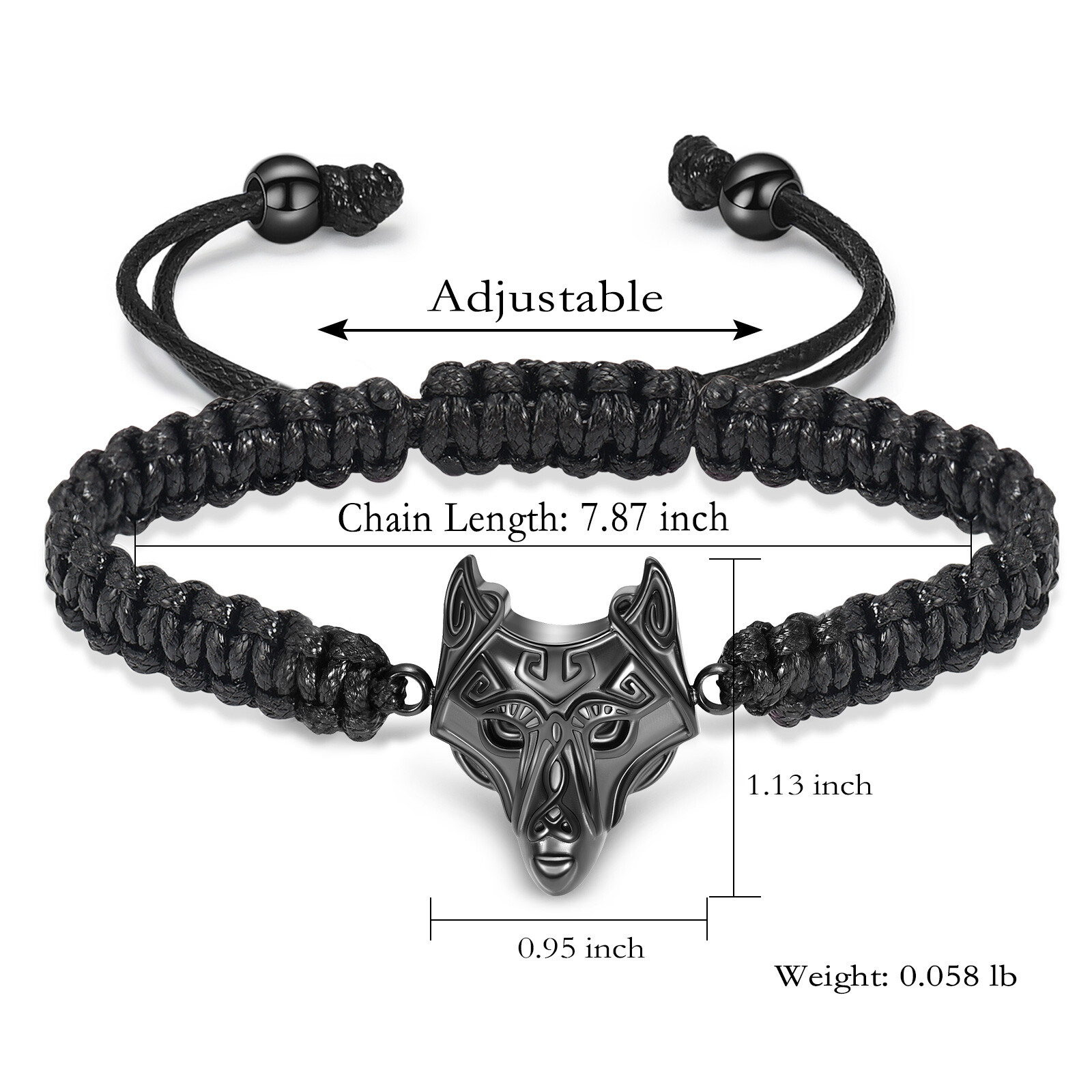 Adjustable Manmade Braided Ashes Wolf Head Urn Bracelet Cremation Memorial Gifts