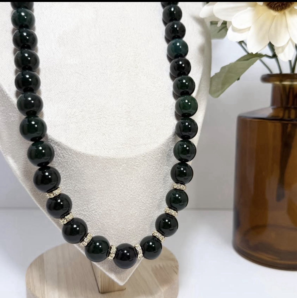Agate Green 23IN Clasp Closure Bead Necklace 14MM