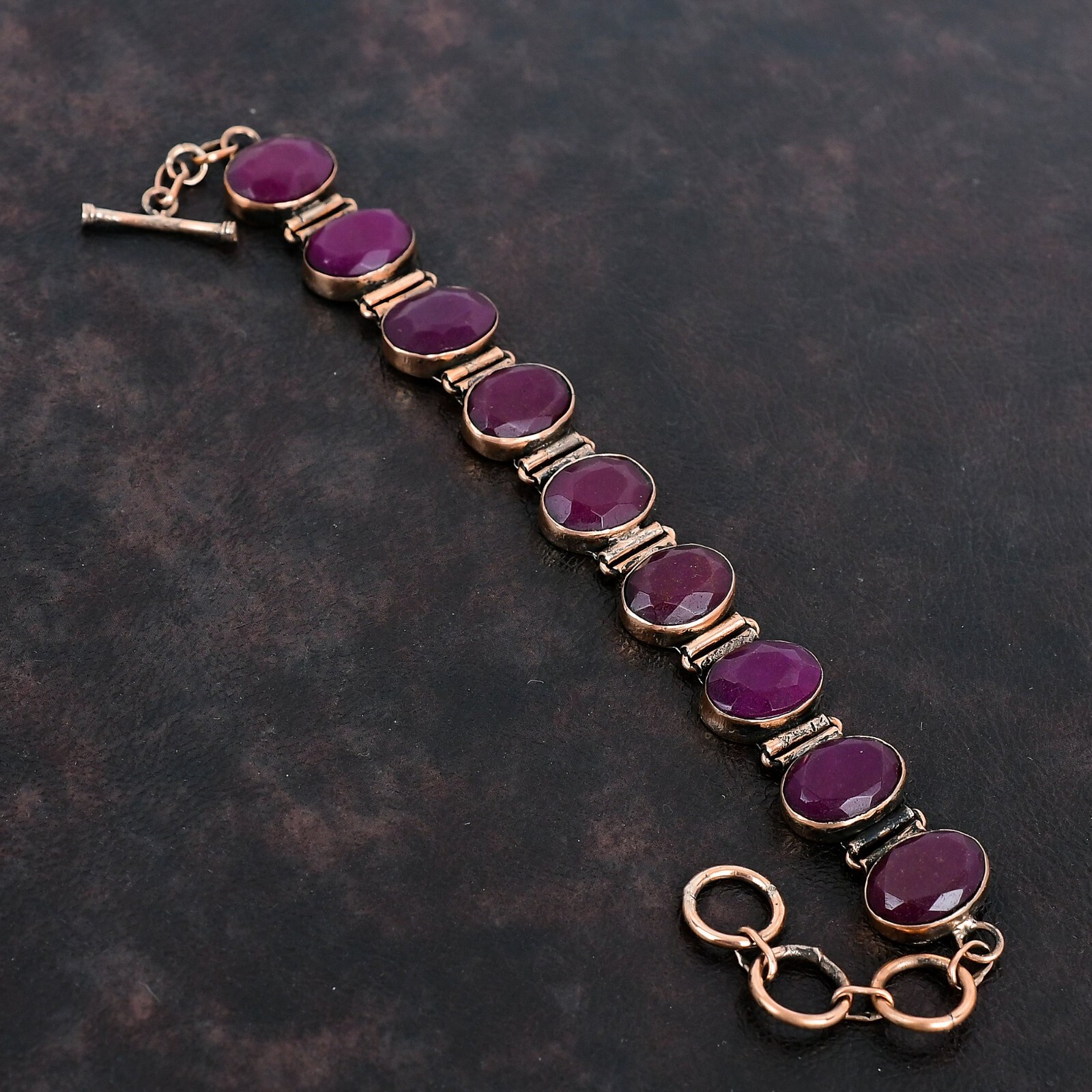 Valentines Deal Oval Natural Kashmir Rubi Copper Bezel Birthday Bracelet Jewelry