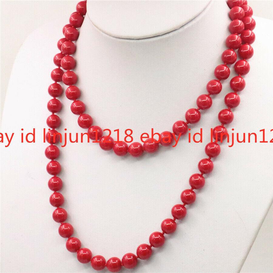 New 8/10/12mm Red Coral Gemstone Beads Necklace 36 in AAA
