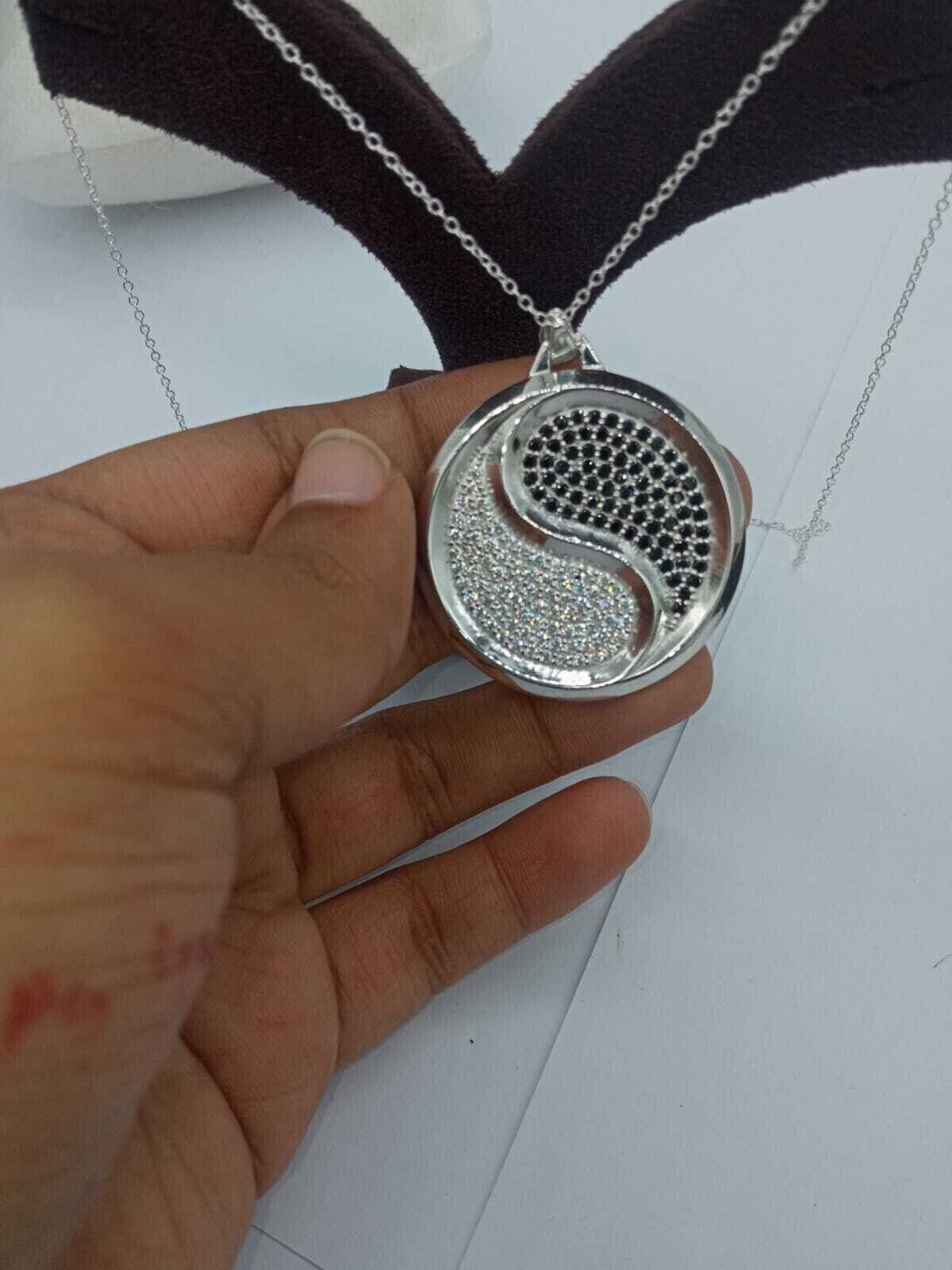 Round Cut Simulated Black Diamond Stunning Unisex Pendant 14K White Gold Plated