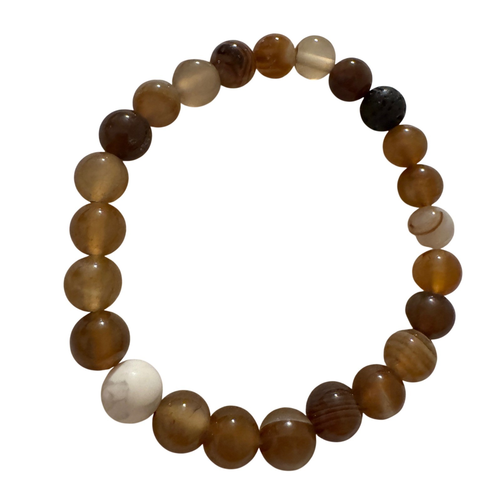 Natural Brown Agate Beaded Stretch Bracelet White Howlite Lava Rock Boho Stone