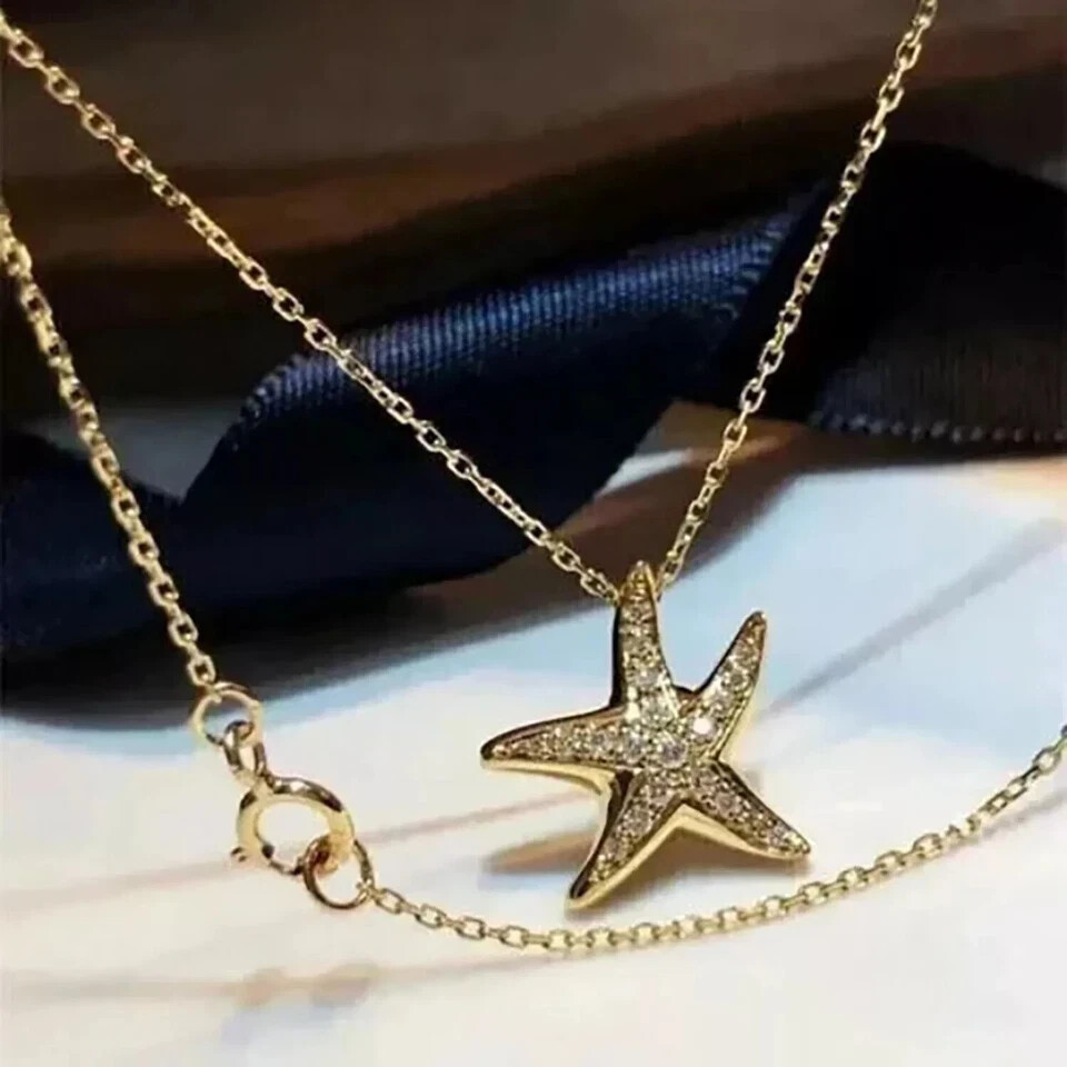 14K Yellow Gold Plated Women Star Shape Pendant 2Ct Round Cut Simulated Diamond