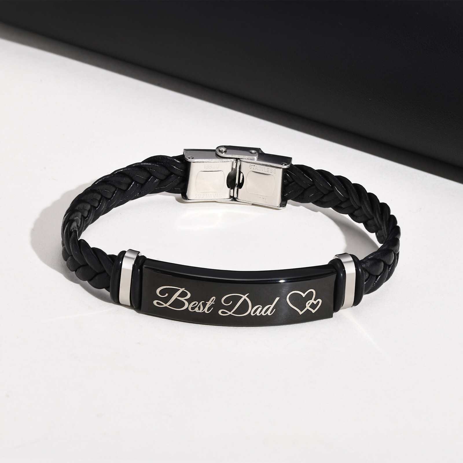 Personalized Mens Leather Bracelet Engraved Gift for Men Him Son Daddy Husband