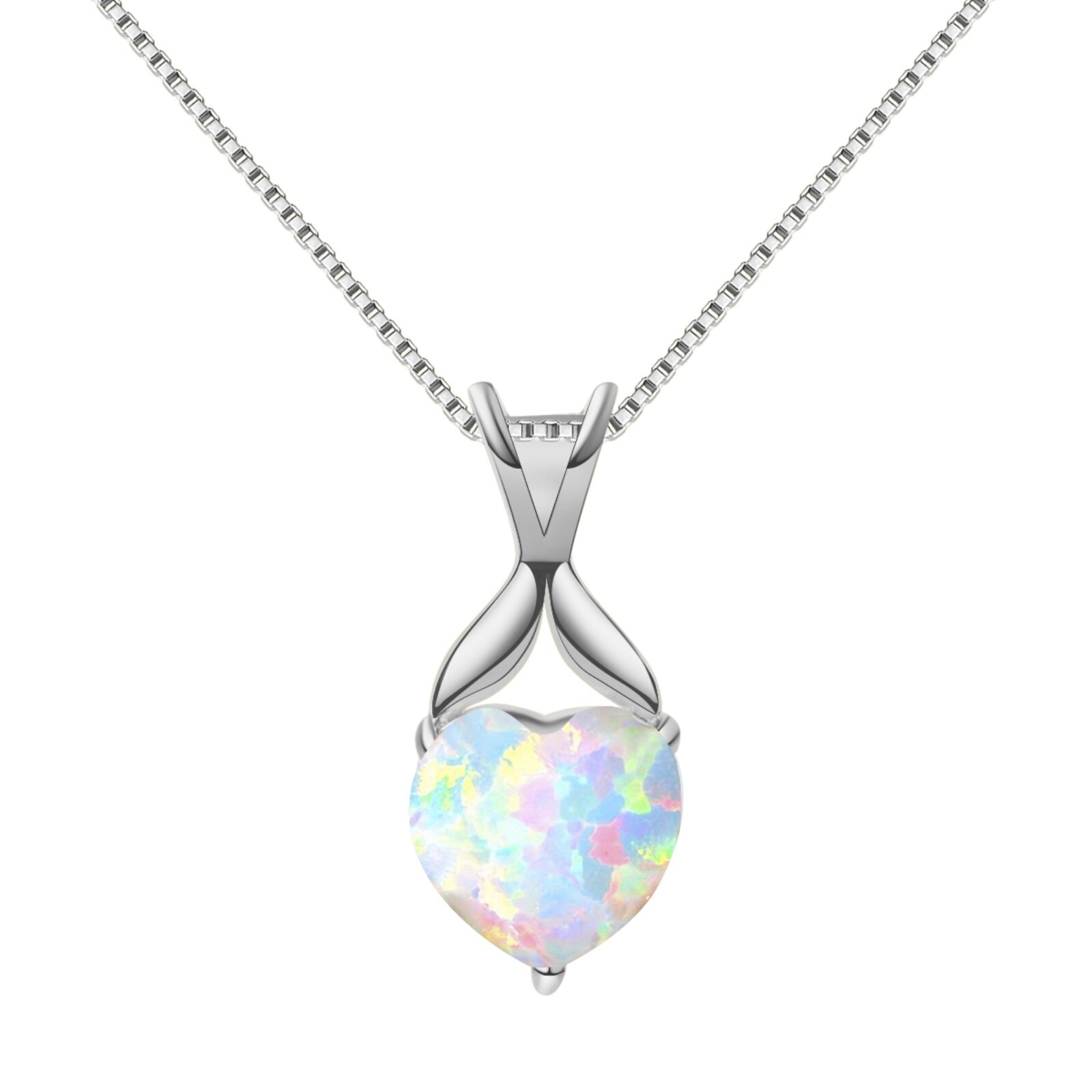 Hawaii White Fire Opal Love Necklace Pendant Silver Filled For Women Girl