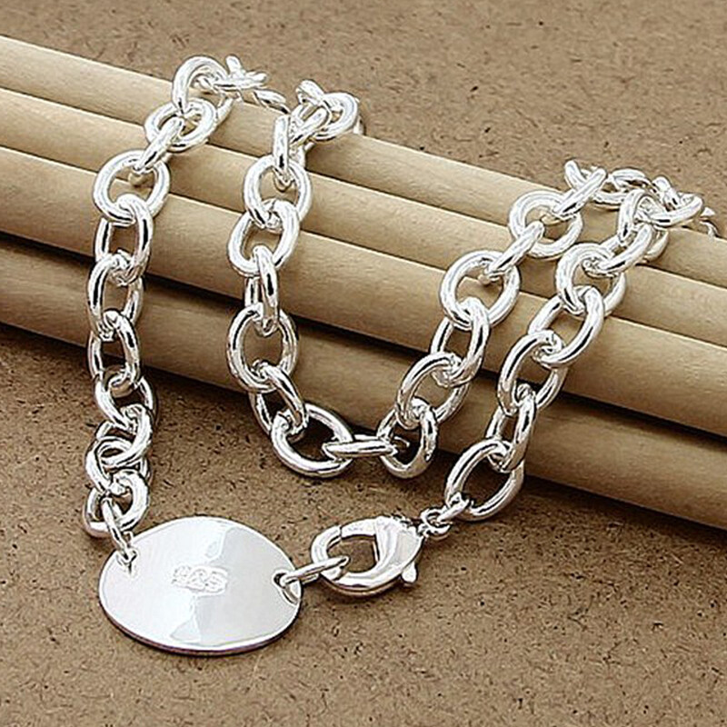 Sleek Simplicity 925 Sterling Silver Round Pendant Necklace Link Chain Jewelry