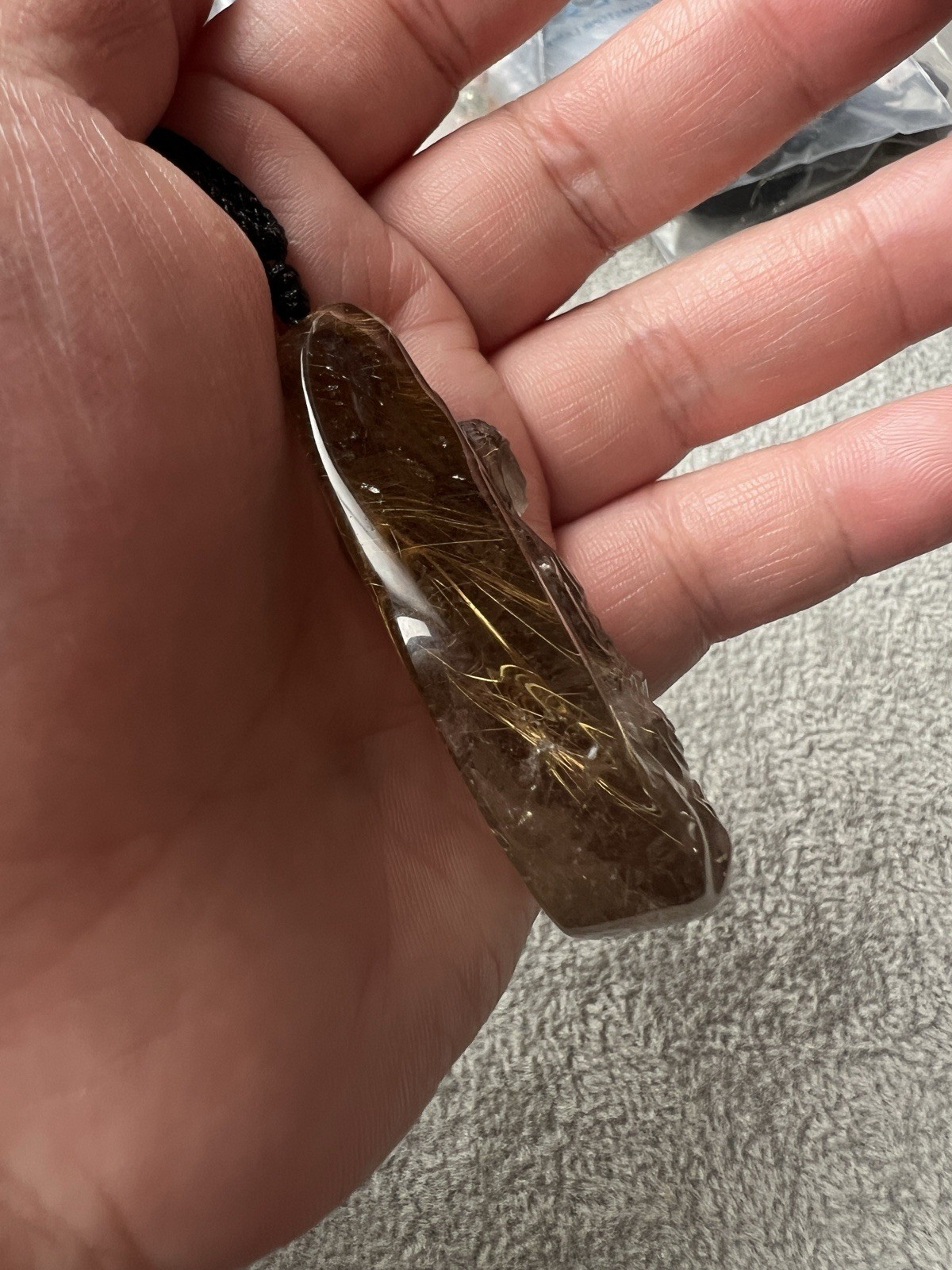 Natural Golden Rutilated Quartz Guanyin Pendant, collectible.