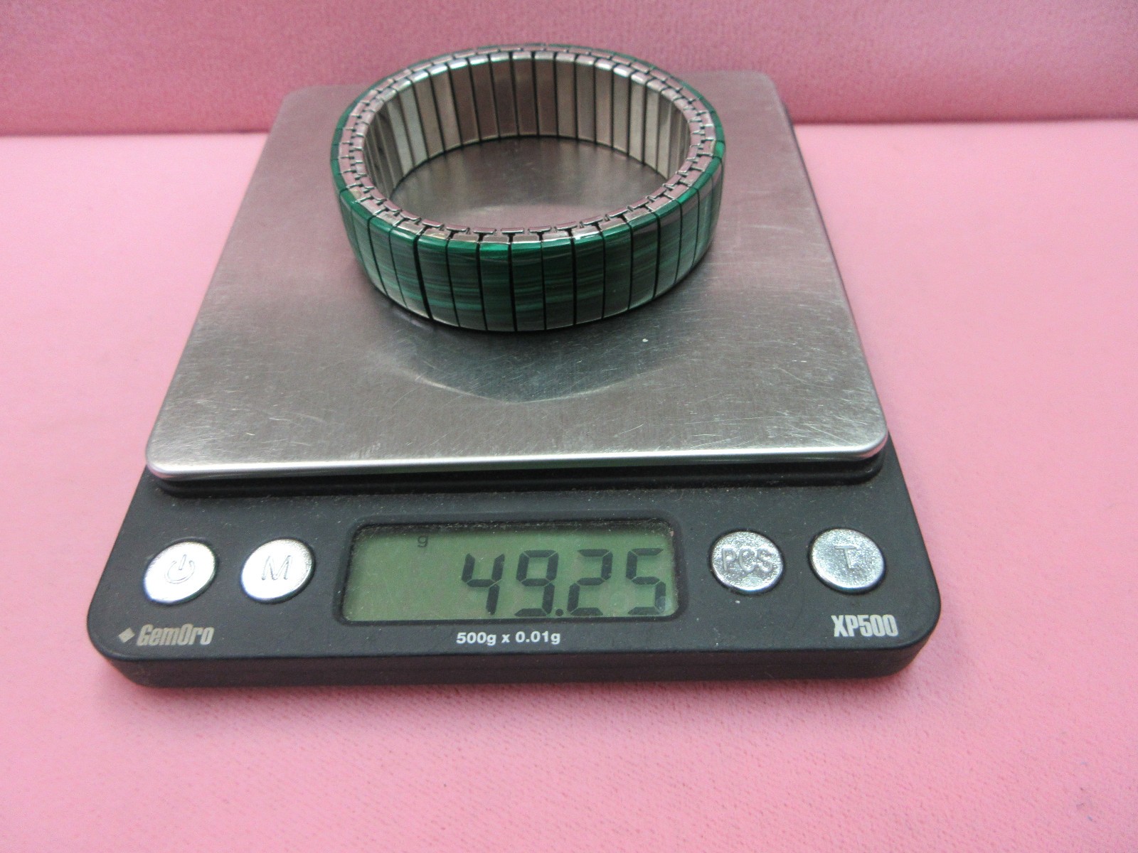 6″-7″ Green Malachite Stretch Bangle Bracelet Rectangle Stone Segments