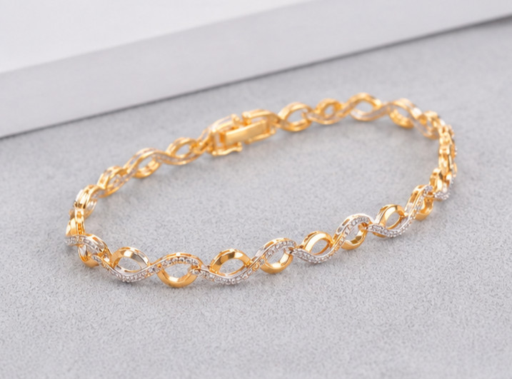 3.75 Ct Round Cut Simulated Diamond Round Link Bracelet 14K 2-Tone Gold Plated