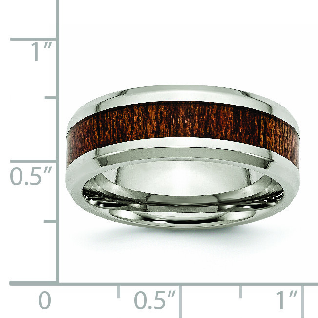 Chisel Stainless Steel Polished with Brown Koa Wood Inlay Enameled 8mm Band SR40
