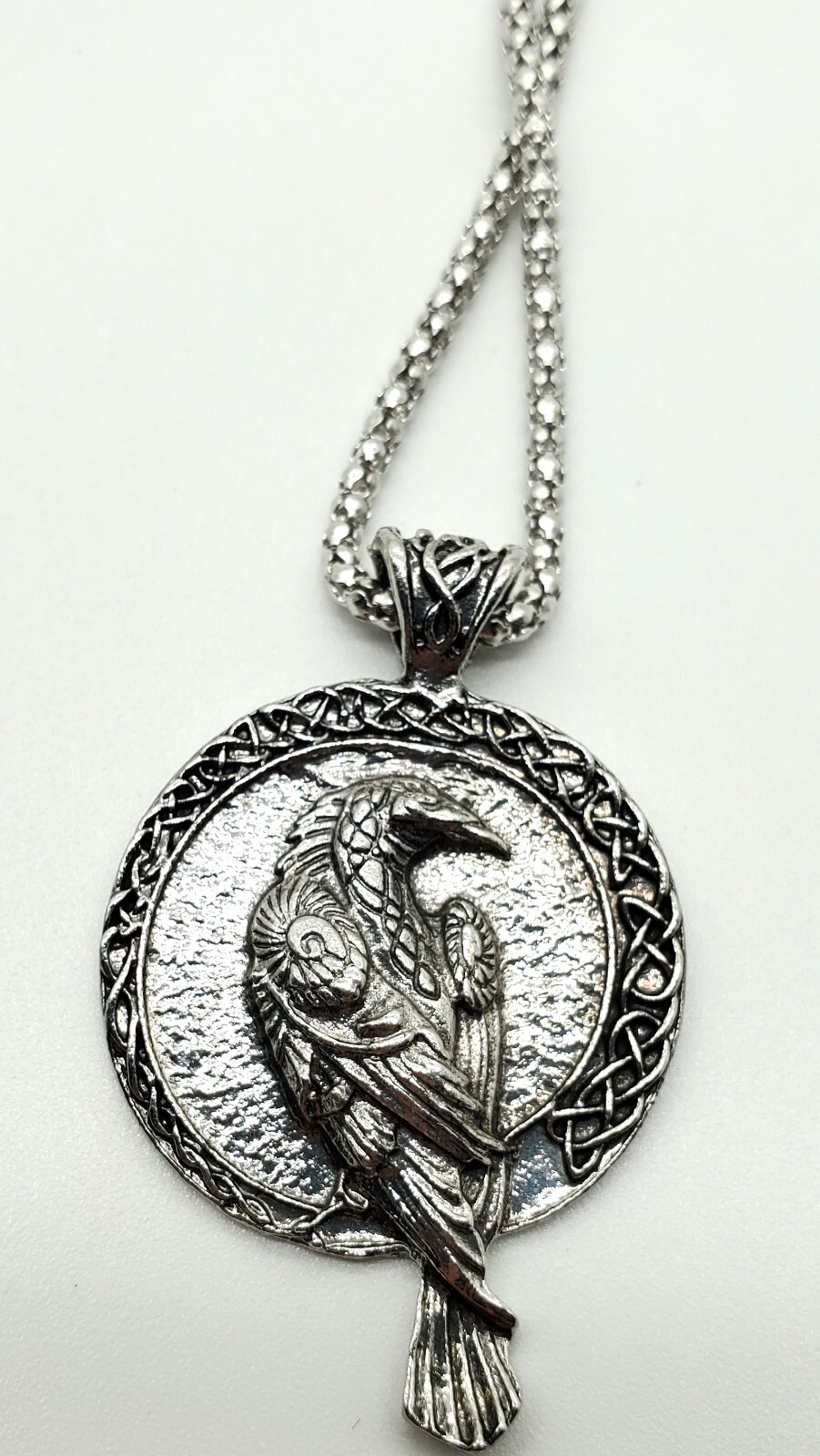 Celtic Raven Crow 2 Sided Charm Pendent Necklace Silver Tone Amulet Nordic New