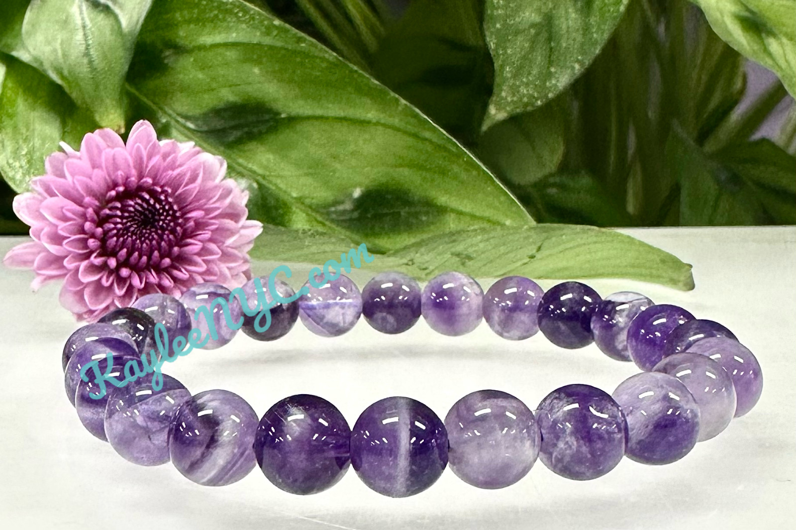 Wholesale Lot 6 Pcs Natural Chevron Amethyst 8mm 7.5” Crystal Stretch Bracelet