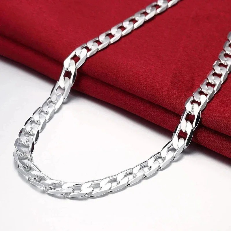 Collar de Plata de Ley 925 para Hombre Cadena Clásica de 8MM y 20/24 pulgadas