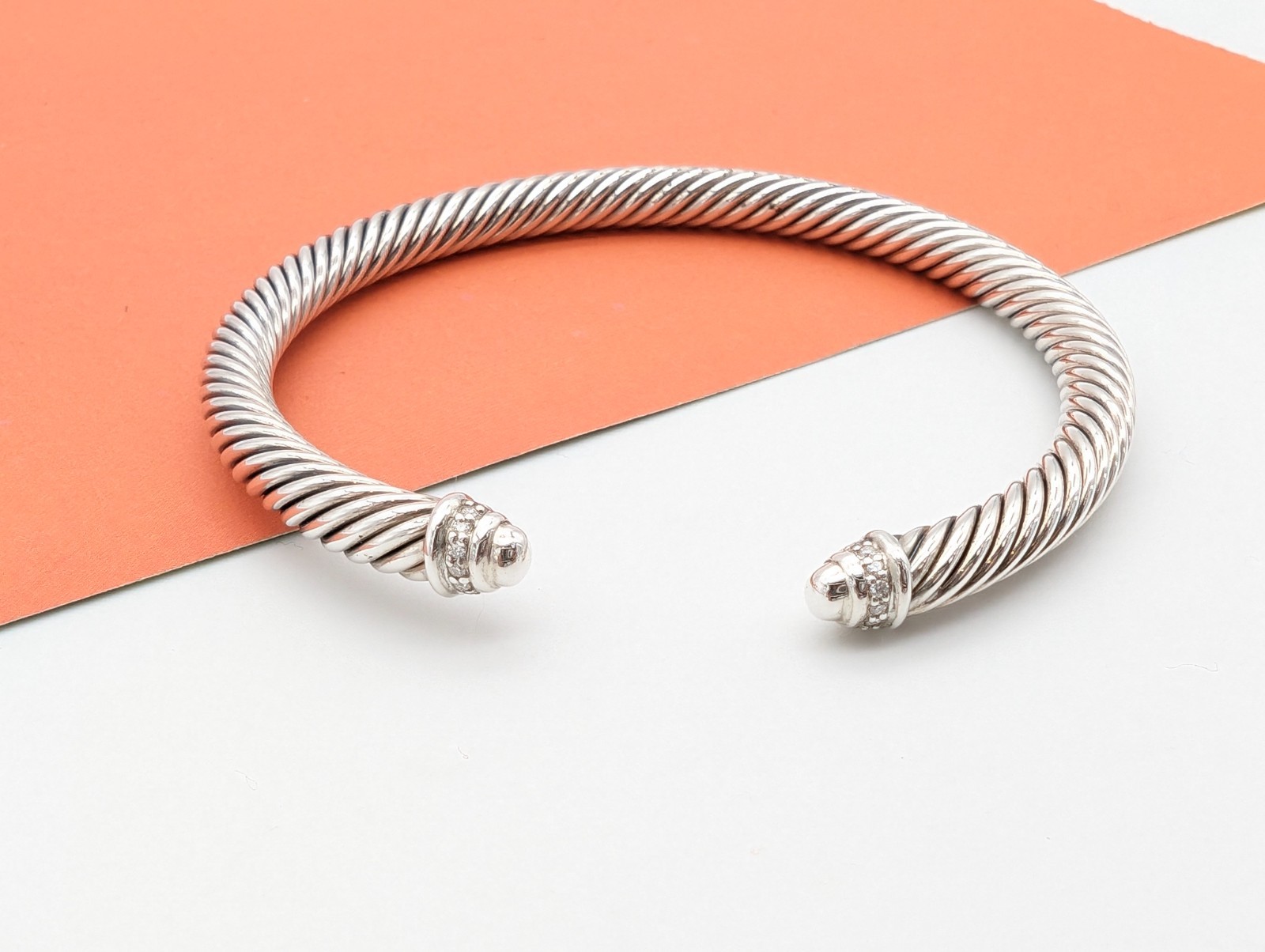 DAVID YURMAN 5mm Cable Classics Pave Diamonds Bracelet Sterling Silver 6.75inch