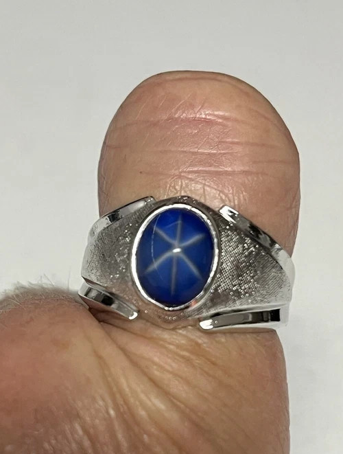 Park Lane Special VAULT RING Simulated STAR SAPPHIRE in Rhodium Silver – SZ 8