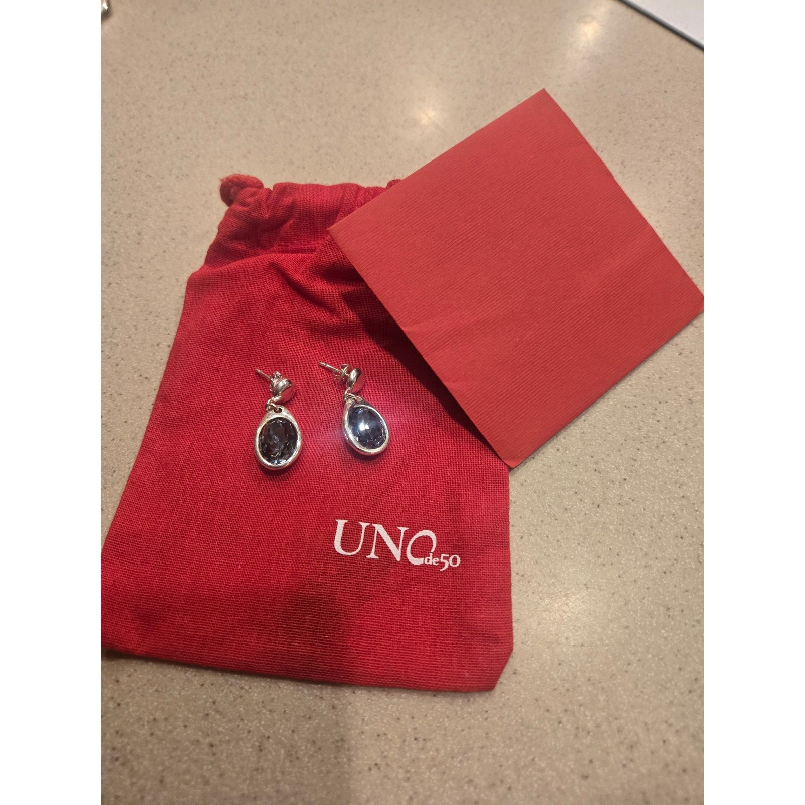 UNOde50 Silver Plated Grey Swarovski Crystal Teardrop Dangle Earrings with Pouch